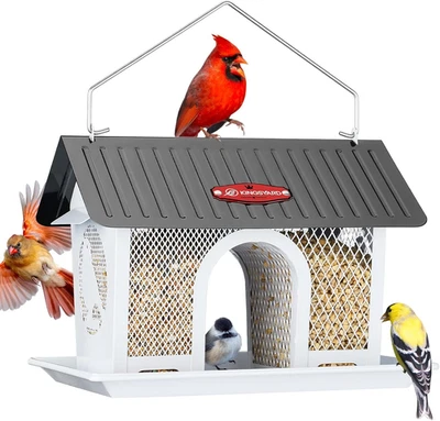 Metal Bird Feeders for Outdoors Hanging, Wild Bird Feeder with Seed Tray and Wea - Image 1 of 4