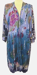 Citron Collection Rayon Duster Open Front Kimono Top Bluse Blau Multicolor M - Bild 1 von 7