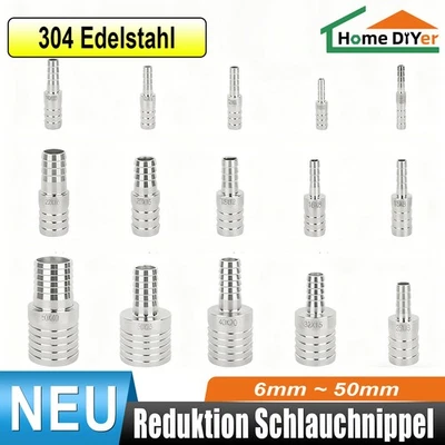 HOME DIYER Boquilla de manguera de reducción de acero inoxidable de 6 mm ~ 50 mm conector de manguera boquilla de manguera
