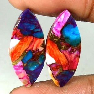 Natural Oyster Turquoise Pair Marquise Cab AAA Gemstones 16.20Cts 11x 25x 03mm - Picture 1 of 3