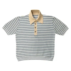 Vintage Ban-Lon Shirt 60s Striped Textured Knit Short Sleeve Polo - Mens Medium - Picture 1 of 7