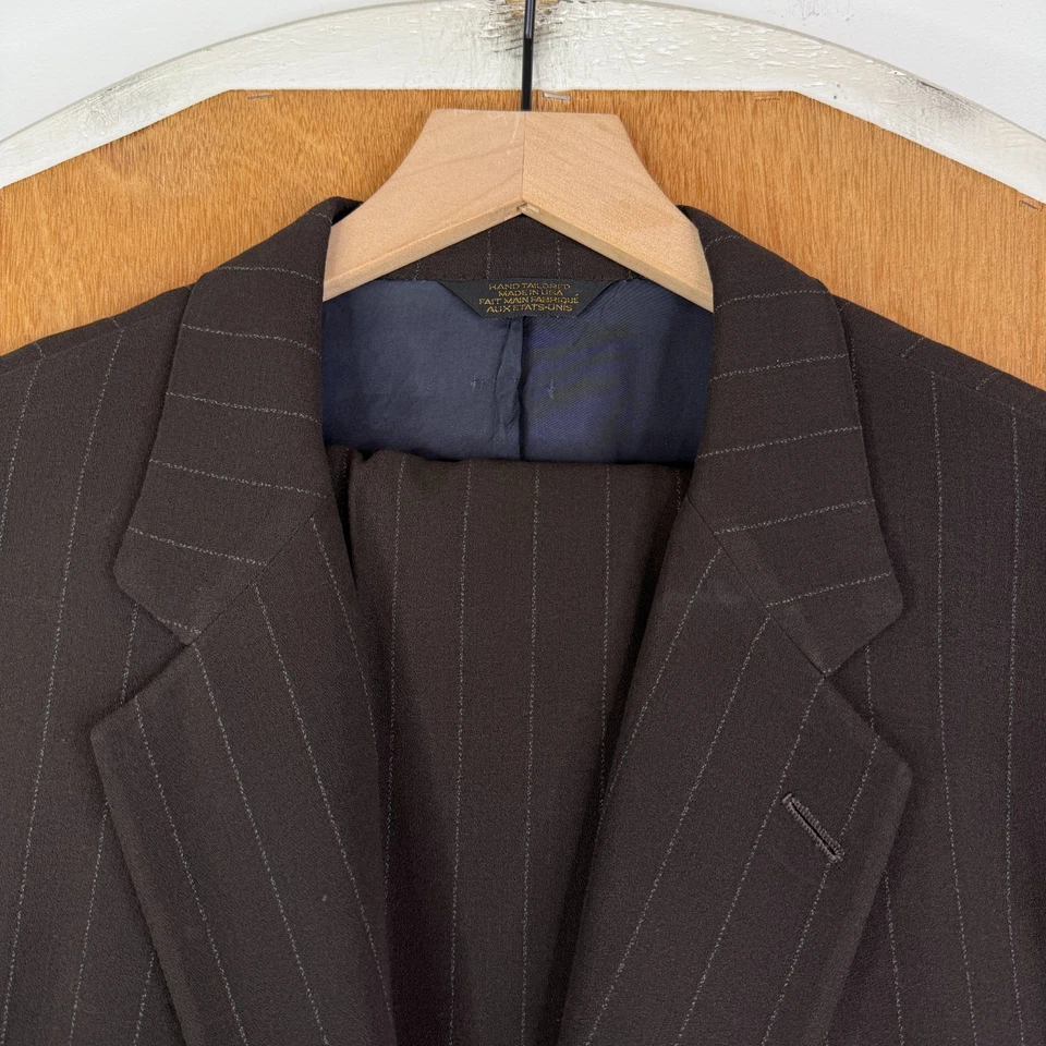 Traje De Colección DKNY Para Hombres 42L Marrón Rayas 2 Botones Años 90 Lana Lona Donna Karen EE. UU. Foto 1 de 4