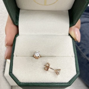 Diamond Stud Earrings F SI1 Round 1 Ct Lab Created 14K Pink Solid Rose Gold - Picture 1 of 11