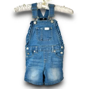 7 For All Mankind Jeans Pantaloncini Bavaglino Salopette Cinghie Regolabili Bambino Ragazza 18M - Foto 1 di 8