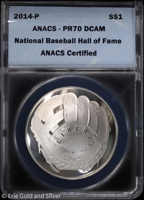 2014-P $1 Proof Baseball Hall of Fame Commem Silver Dollar ANACS PR 70 DCAM - Image 1 of 4