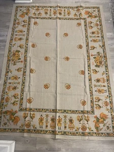 Vintage Tablecloth Mid Century Modern Retro Kitchen Linen 56x68” Roosters Amish - Bild 1 von 3