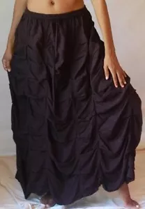 black skirt maxi elastic M L 1X 2X- waist multiple seams scallops texture zy669 - Picture 1 of 4