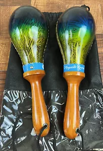 Maracas Leather, Professional, Painted Blue , Green Yellow Web With Carry Bag. - Picture 1 of 4