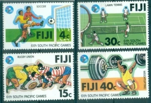 MINT 1979 FIJI SOUTH PACIFIC GAMES STAMP SET - SOCCER, TENNIS, RUGBY, WEIGHTLIFT - Picture 1 of 1