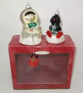 Juego de 2 adornos de vidrio soplado Hallmark Keepsake 2000 Frosty Friends pingüino esquimal - Imagen 1 de 10