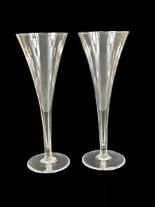 Two Tiffany & Co Champagne Glass Trumpet Flutes Hollow Stem Crystal Set of 2 - Picture 1 of 6
