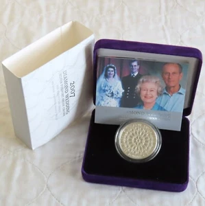 2007 DIAMOND WEDDING PIEDFORT SILVER PROOF £5 CROWN - complete - Picture 1 of 3