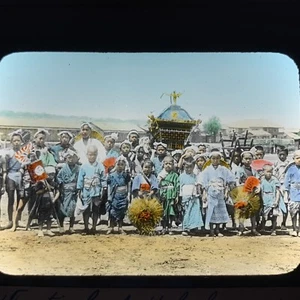 Japan Magische Laterne Dia Foto Hand Color Japanisches Festival Yokohama Kinder - Bild 1 von 3