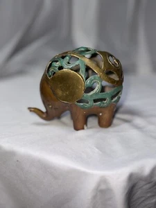 Vintage Hand Made Brass Copper Bronze Elephant Statue Trunk Up - Picture 1 of 18