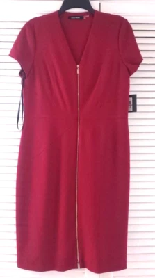 VESTIDO Ellen Tracy Rojo Midi Cremallera Completa Ponte Tejido Talla 12 Nuevo Foto 1 de 4