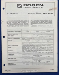 Original Bogen Amplifier User Manual w Schematic / CT 35 60 100 -- #1 - Picture 1 of 1