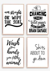 4er Set lustige Badezimmerdrucke Bilder Poster WC Dekor UNGERAHMT A4 - Bild 1 von 1