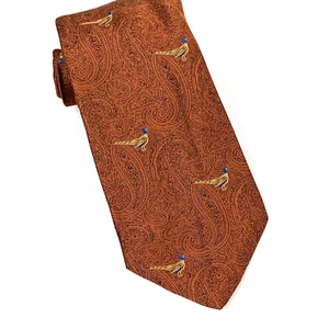 Seidenkrawatte CREMIUEX *SELTEN* Fasan Paisley orange rost Jagd - Bild 1 von 9