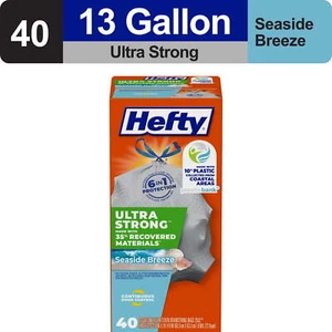Ultra Strong 13 Gallon Trash Bags, Tall Kitchen, Gray, Seaside Breeze, 40 Bags - Picture 1 of 4