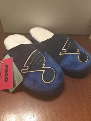 St Louis Blues NHL FOCO Slide Slippers Fuzzy Men's XL (13-14) NWT Free Shipping! - Image 1 of 4