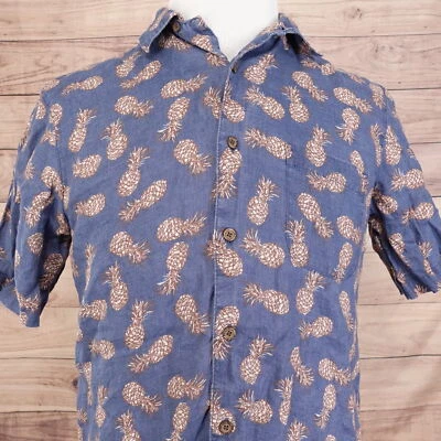 DANIEL CREMIEUX COLLECTION 100% LINEN BLUE PINEAPPLE BUTTON UP HAWAIIAN SHIRT S - Image 1 of 4