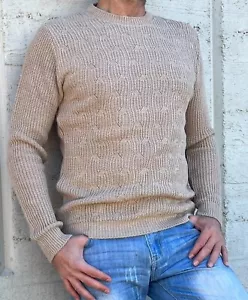 Pullover Herren Wollmischung Rundhalsausschnitt Effekt Geflochten 100% - Bild 1 von 22