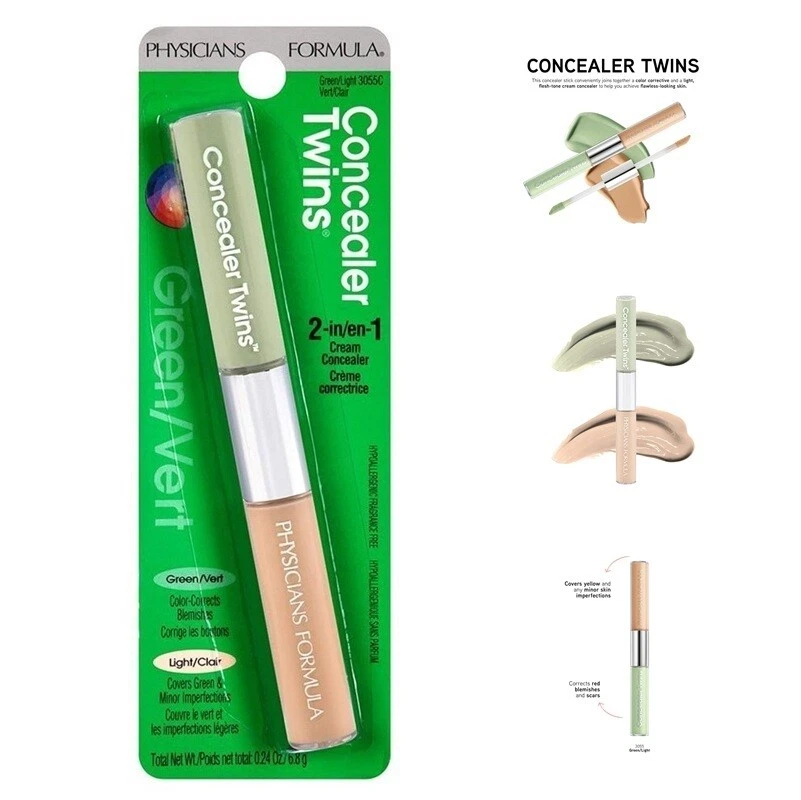 Physicians Concealer Stick Cream Dual-Ended Green/Light Correct Red Blemish Scar - Image 1 of 4