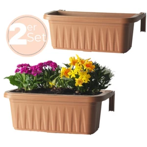 2x Blumenkasten Balkon Geländer Blumen Kasten mit Halterung Wasserspeicher 60 cm - Bild 1 von 7