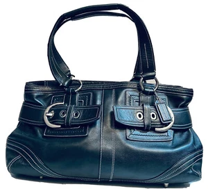 Coach Soho Tote Umhängetasche Beuteltasche Tasche schwarz Leder silber Schnallen Reißverschluss #2116 - Bild 1 von 7
