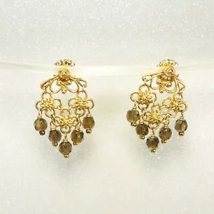 Dana Kellin Brown Crystal Dangle Earrings - Picture 1 of 12