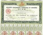 Société Coloniale Agricole et Minière SCAM, Capital 71.670 Mio. Francs