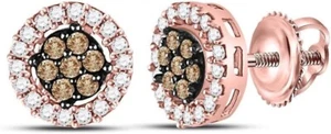 2.00 Ct Round Cut Simulated Brown Diamond Stud Earring 14K Rose Gold Plated - Picture 1 of 4