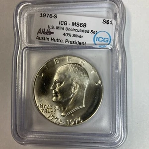 1976-S 40% Silver Eisenhower Ike ICG MS 68 White Label Hutto Auto W/Mint Error - Picture 1 of 4