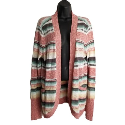 Cárdigan Maurices Rayas Frente Abierto Talla 1 Coral Marrón Menta Boho Capa Romántica Foto 1 de 4
