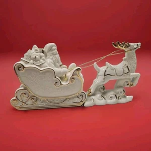 Mikasa Porzellan weißer Weihnachtsmann in Schlitten und Rentier Holiday Elegance 2001 - Bild 1 von 14