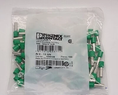 100 x Phoenix Contact AI 6 12 GN 6mm2 Crimpado Bootlace Virola 12mm Manga 3200108 Foto 1 de 3