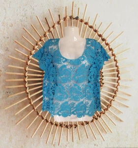 International Concepts Petite Women's Top Crochet Open Weave Size XL Blue - Picture 1 of 4