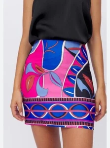 NEW ZARA Women’s Xs PRINTED Mini SKIRT DARTS PLIERS PRINTED PUCCI Retro 70s - Picture 1 of 5