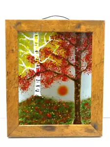 Herbst Bäume verschmolzene Kunst Glas gerahmt VT Künstler Maddalena Michetti ~ 10" B x 12" H - Bild 1 von 8
