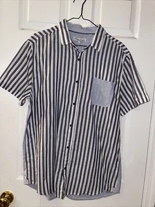 Sovereign Code Men's Size XL Black Blue Striped Short Sleeve Button Up Shirt - Picture 1 of 3