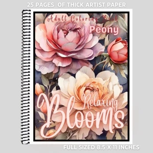 Peony - Relaxing Blooms - Adult Coloring Book - Greyscale - Thick Artist Paper - Picture 1 of 3