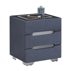 Grey Bedside Tables LED Lights Cabinets 3 Drawers Wireless Charging Bedroom - Picture 1 of 13