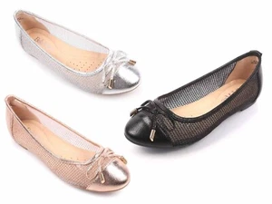 3-farbige Damen-Ballerinas schmale Zehenpartie Netz und Schleife Slipper nur gepolstert - Bild 1 von 22