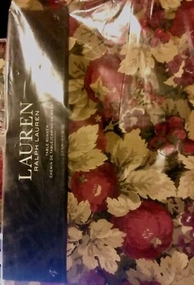 Ralph Lauren POMEGRANATE TABLE RUNNER "Harvest Fruit" tan green 15 x 72" VTG NEW - Image 1 of 4