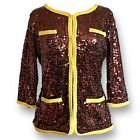 Iman Womens Sequin Jacket Sz M Brown Stretch Mesh Glam Evening Cocktail Party