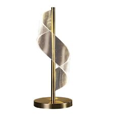 Melly 19 Inch Table Lamp Led Swirl Ribbon Design Acrylic Antique Brass - Saltoro