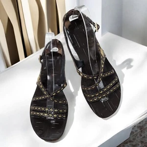 Fendi Selleria 90s Vintage Brown Leather Gladiator Strappy Flats Sandals SZ 38.5 - Picture 1 of 21