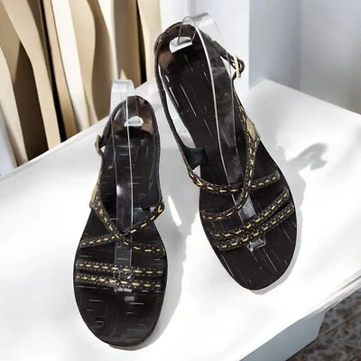 Sandalias planas Fendi Selleria años 90 vintage de cuero marrón con tiras de gladiador talla 38,5 Foto 1 de 4