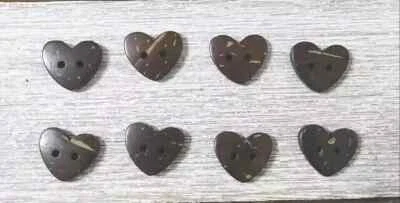 hearts natural coconut buttons sewing 2 holes 1/2 inch 8pc - Image 1 of 2