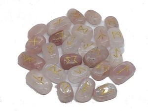 Rosenquarz Runen Set polierter Stein graviert Symbol 25 tlg Set Kristall Reiki - Bild 1 von 4